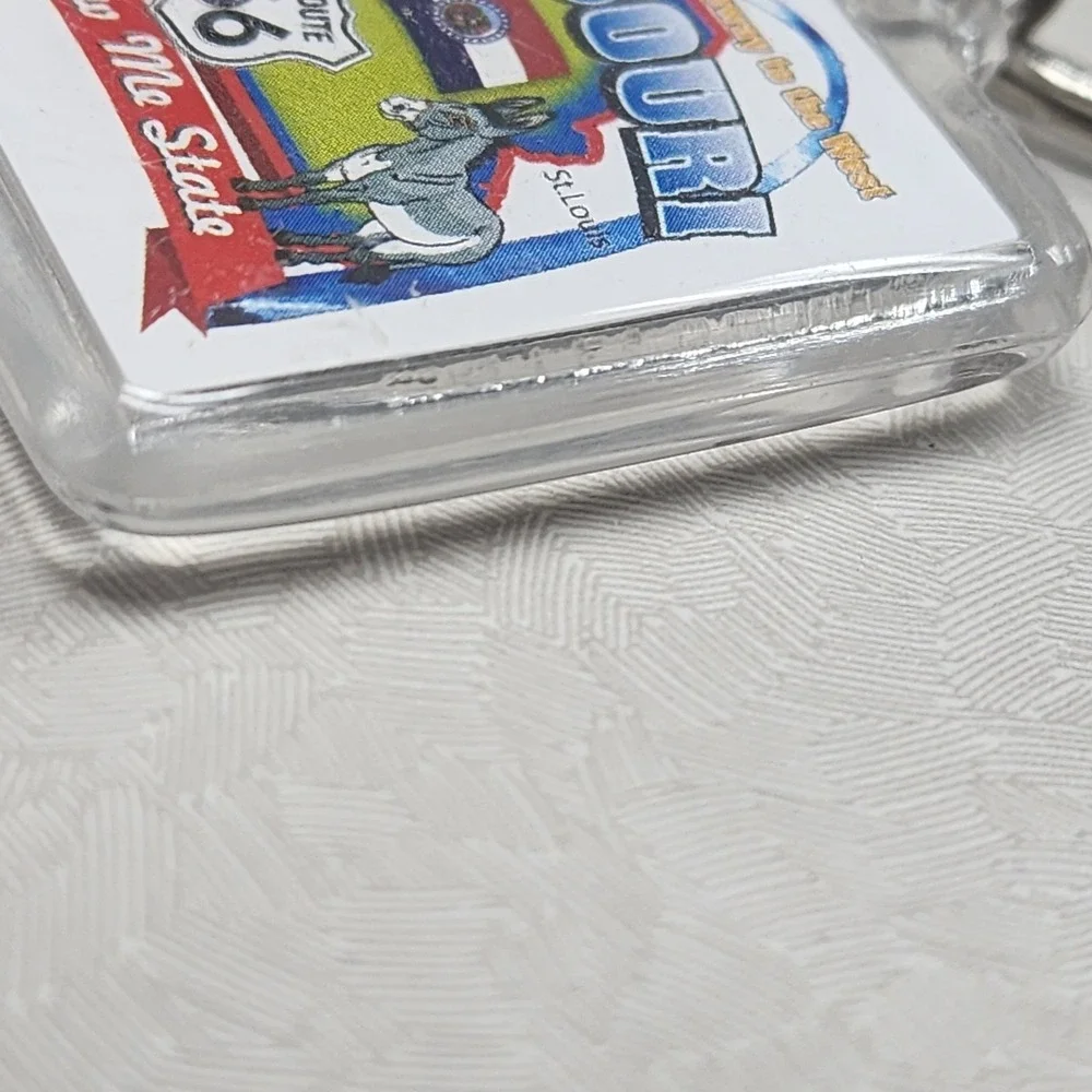 Vintage Route 66 Missouri Show Me State Square Lucite Keychain Ring Collectible